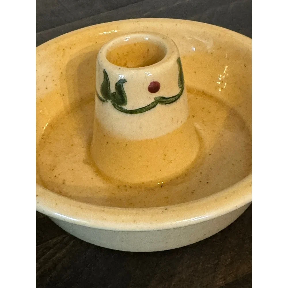 Metlox Poppytrail Ceramic Chamberstick Candle Holder Vintage Cream Green Vine